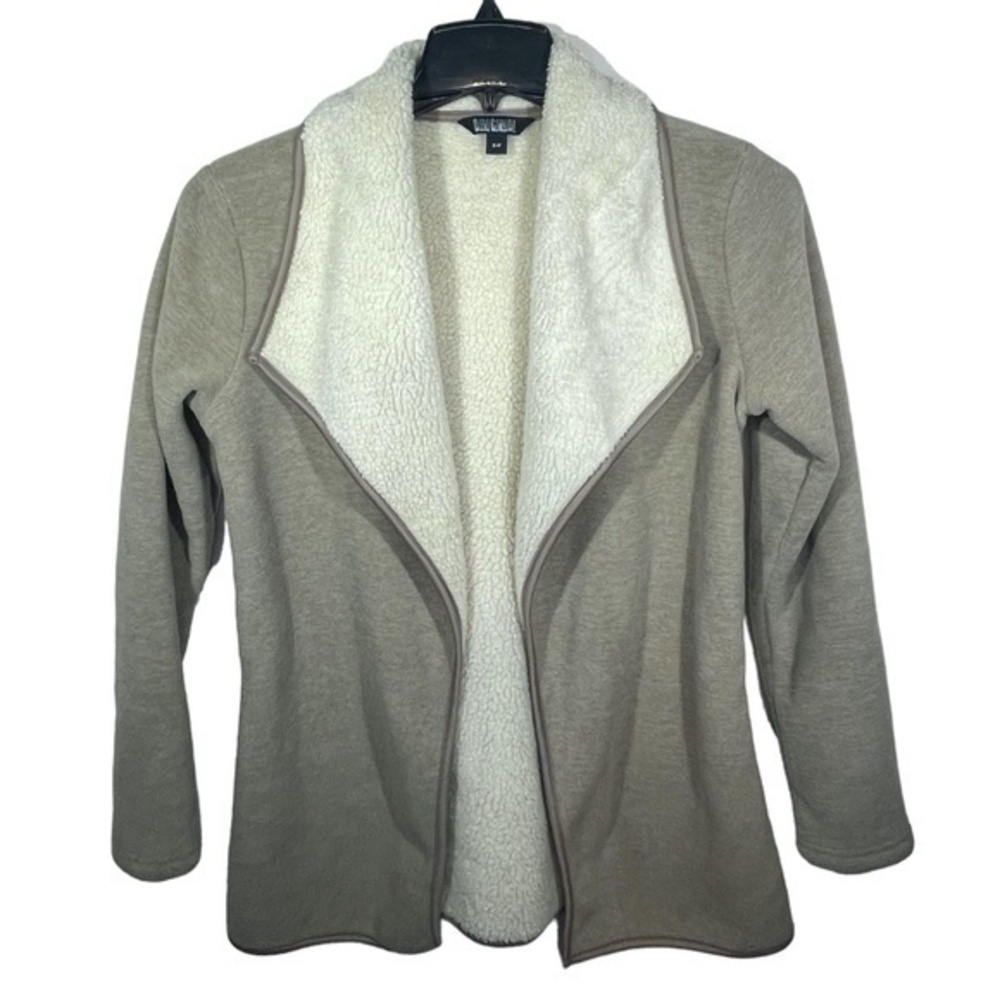 Nicole Miller Original Shrpa Lined Fleece Open Cardigan Waterfall Front Beige Si